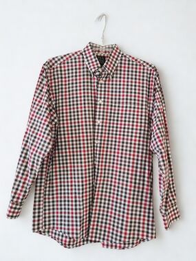 Jos A Bank Red Black White Checkered Long Sleeve Button Down Shirt Size Medium